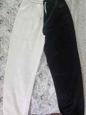 Monochrome Half-and-Half Joggers — Black & White